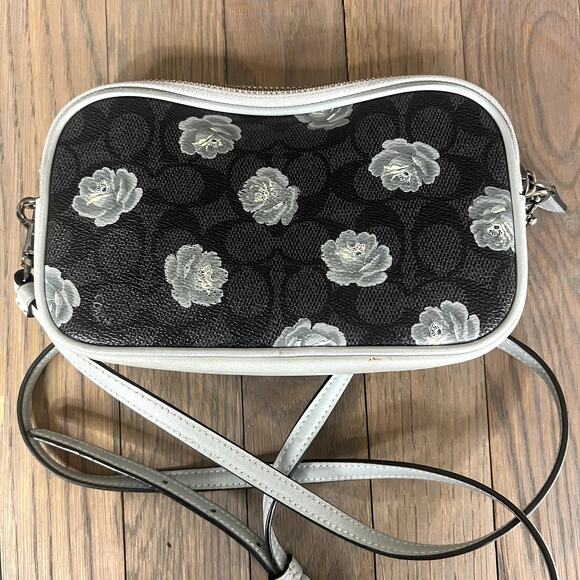 Coach Signature Rose Print Double Zip Crossbody Wristlet Bag Charcoal Sky 31855 - Picture 3 of 16
